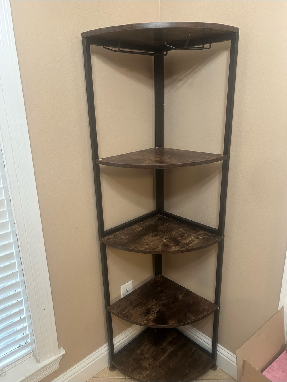 Corner Wood and Metal 5-Tier Wine Shelf - Dark Brown